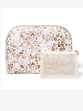 SONIA KASHUK Large Dome Case Makeup Bags (2 Pieces) White Cheetah NWT!
